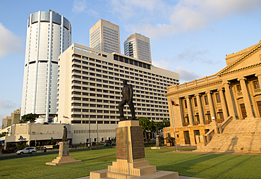 Old Parliament Building now the Presidential Secretariat offices and modern skyscrapers, Colombo, Sri Lanka, Asia