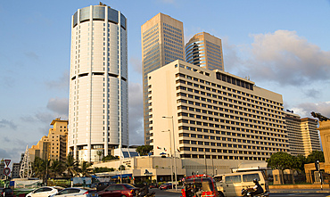 Modern architecture buildings, Galadari Hotel and BOC building and Twin Towers World Trade Centre, central Colombo, Sri Lanka, Asia