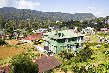 View over farmland to the town of Nuwara Eliya, Central Province, Sri Lanka Asia