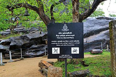 Notice at Gal Viharaya, ancient city of Polonnaruwa, UNESCO World Heritage Site, Sri Lanka, Asia