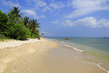 Indian Ocean and sandy tropical beach at Pasikudah Bay, Eastern Province, Sri Lanka, Asia