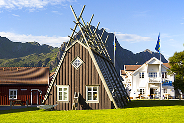 Traditional building style at Scandic Hotel, Svolvaer, Lofoten Islands, Nordland, Norway, Scandinavia, Europe