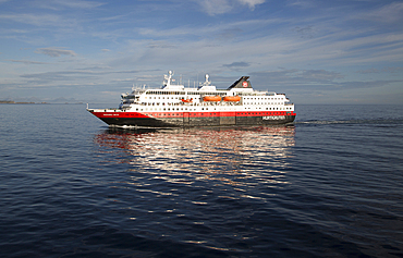 Hurtigruten Coastal Express ferry ship Richard With at sea, Lofoten Islands, Nordland, Norway, Scandinavia, Europe