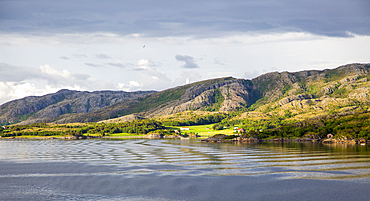 Rural coastal farming landscape near Rorvik, Trondelag, Norway, Scandinavia, Europe