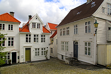 Historic wooden houses in Bekketomten street, Nordnes district, Bergen, Norway, Scandinavia, Europe