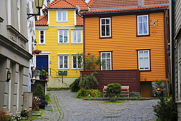 Historic wooden houses in Nostet area of city centre, Bergen, Norway, Scandinavia, Europe