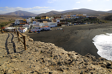 Black sand beach at the coastal village of Ajuy, Fuerteventura, Canary Islands, Spain, Atlantic, Europe