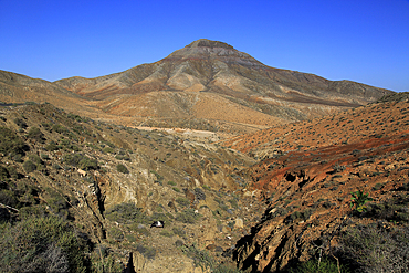 Bare moon-like arid landscape in mountains between Pajara and La Pared, Fuerteventura, Canary Islands, Spain, Atlantic, Europe