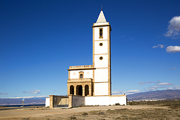 Historic church near Las Salinas, La Almadraba de Monteleva, Cabo de Gata natural park, Nijar, Almeria, Andalusia, Spain, Europe