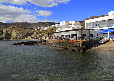 Waterside restaurant, Isleta de Moro village, Cabo de Gata Natural Park, Nijar, Almeria, Andalusia, Spain, Europe