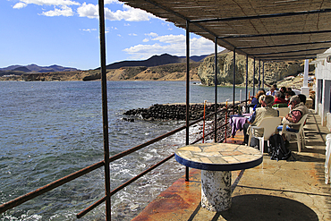 Waterside restaurant, Isleta de Moro village, Cabo de Gata Natural Park, Nijar, Almeria, Andalusia, Spain, Europe