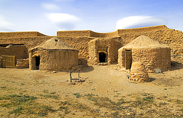 Reconstruction of buildings, Los Millares prehistoric Chalcolithic settlement archaelogical site, Almeria, Andalusia, Spain, Europe