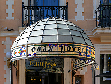 Stained glass canopy entrance to Gran Hotel, built around 1900,  Merida, Yucatan State, Mexico, North America