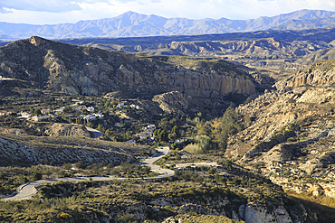 Limestone desert landscape, Los Molinos del Río Aguas, Paraje Natural de Karst en Yesos de Sorbas, Almeria, Andalusia, Spain, Europe