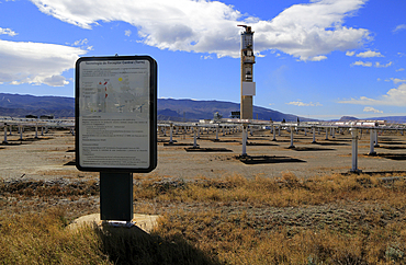 Heliostats and central receiver CESA-1 Tower at solar energy scientific research centre, Tabernas, Almeria, Andalusia, Spain, Europe