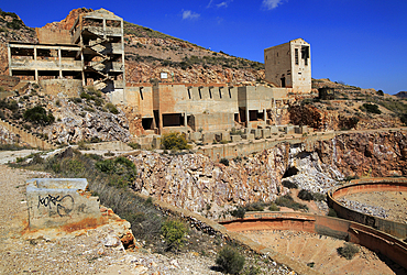 Old gold mine buildings, Rodalquilar, Cabo de Gata natural park, Almeria, Andalusia, Spain, Europe