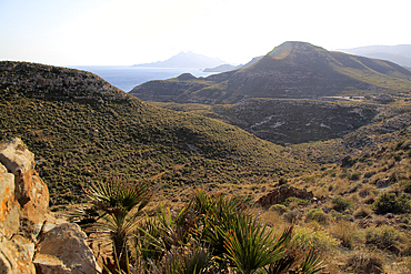 Coastal view westwards, Rodalquilar, Cabo de Gata natural park, Almeria, Andalusia, Spain, Europe