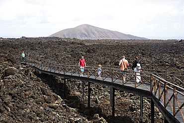 Walkway over lava field, Timanfaya Volcano Interpretation and Visitors' Centre, Lanzarote, Canary Islands, Spain, Atlantic, Europe