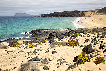 Sandy beach of Playa de las Conchas, Graciosa island, Lanzarote, Canary Islands, Spain, Atlantic, Europe