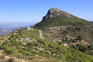 Mountain peaks landscape at Coll de Rates, looking east, Tarbena, Marina Alta, Alicante province, Spain, Europe