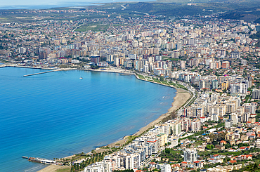 Oblique aerial view of city of Vlore, Albania,  Europe