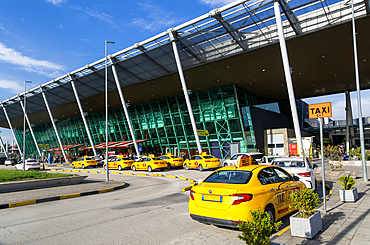 Exterior of terminal building Tirana International Airport, Nene Tereza (Mother Theresa) Rinas Airport, Tirana, Albania, Europe