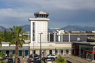 Air traffic control tower, Tirana International Airport, Nene Tereza (Mother Theresa) Rinas Airport, Tirana, Albania, Europe