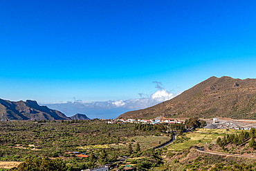 Scenic view of a lush valley with mountains under a clear blue sky in Tenerife, Canary Islands, Spain, Atlantic, Europe