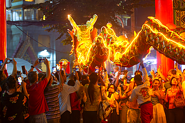 Bangkok, Thailand - January 30, 2025: Unidentified people celebrating Chinese New Year in Bangkok, Thailand