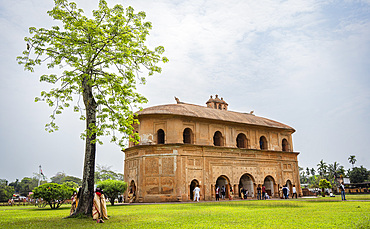 Tourists at the historic Rang Ghar premises during Rongali Bihu festival in Sivasagar, India, on April 15, 2025. Rang Ghar (often spelled Raang Ghar) is one of the oldest surviving amphitheaters in Asia.