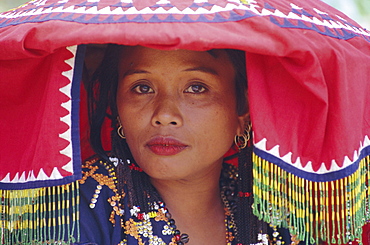 Portrait of a woman of the T'Boli tribe in traditional dress, an ethnic group, South Cotabato, island of Mindanao, Philippines, Southeast Asia, Asia