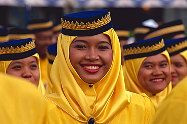 Girl in traditional Malay dress, Kuala Lumpur, Malaysia, Southeast Asia, Asia