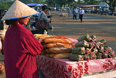 French bread for sale, Talat Sao Market, Vientiane, Laos, Indochina, Southeast Asia, Asia