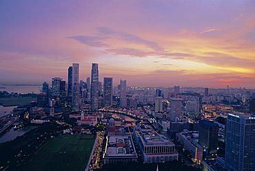 Sunset over the business district of Singapore, Asia