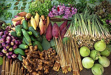 Vegetables for sale in a market in Laos, Indochina, Southeast Asia, Asia