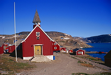 Church at Ittoqqortoormiit, East Greenland, Greenland, Polar Regions