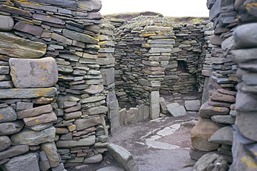 Prehistoric stone wall, Jarlshof, Shetland, Scotland, United Kingdom, Europe