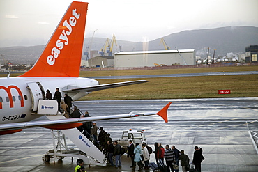 Easyjet passengers boarding at Belfast City airport, Belfast, Ulster, Northern Ireland, United Kingdom, Europe