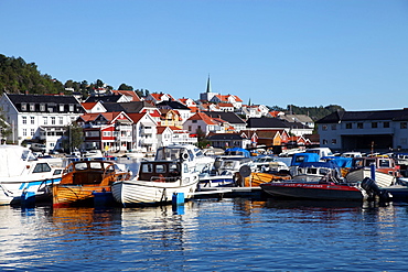 Local boats crammed into harbour at Kragero, South Norway, Scandinavia, Europe