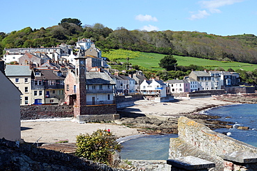 Old clock tower in the village of Kingsand on southwest corner of Plymouth Sound, Devon, England, United Kingdom, Europe