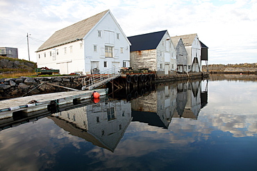 Fish warehouses, Runde, West Norway, Norway, Scandinavia, Europe 