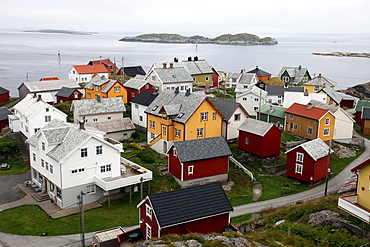 Once a small fishing village on the tiny island of Ona, now summer cabins with only a handful of year-round elderly residents, Ona, Sandoy, Norway, Scandinavia, Europe 