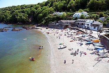 Cawsand beach from street above, Plymouth Sound, Cornwall, England, United Kingdom, Europe