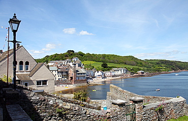 View from above of Kingsand village, Girt Beach and the Cleave, Plymouth Sound, Cornwall, England, United Kingdom, Europe