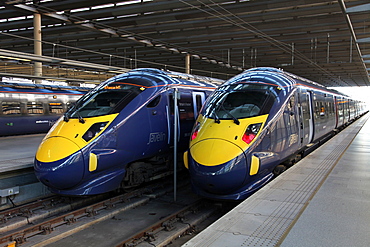 High speed trains at St. Pancras station, London, England, United Kingdom, Europe