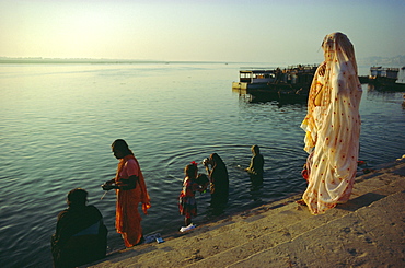 The Ganges (Ganga) River waterfront, Varanasi (Benares), Uttar Pradesh, India