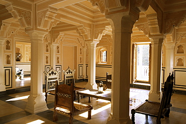 A 400 year old restored merchant's haveli, all stone structure, Amber Havali (mansion), Amber, near Jaipur, Rajasthan state, India, Asia