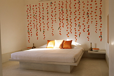 Honeymoon bedroom suite, marigolds and mango leaves are associated with marriage, Devi Garh Fort Palace Hotel, near Udaipur, Rajasthan state, India, Asia 