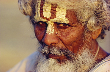 Portrait of a sadhu, a Hindu holy man, Varanasi (Benares), India, Asia