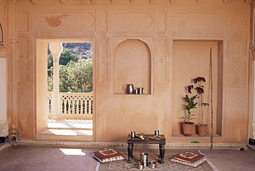 Chanwar Palki Walon-Ki Haveli (mansion), 400 years old, restored to its original state, Anokhi Museum, Amber, near Jaipur, Rajasthan state, India, Asia